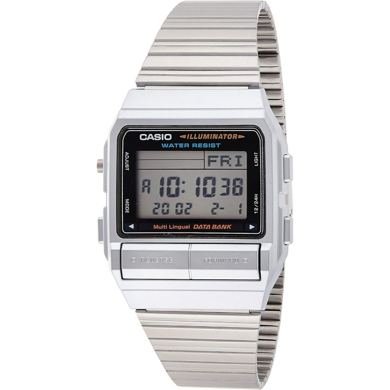 

Casio Vintage Series Digital Watch for Men with Stainless Steel Band, Water Resistant, DB-380-1DF, Silver-Black