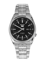 Seiko Series 5 Analog Watch for Men with Stainless Steel Band and Splash Resistant, SNK567J1, Silver-Black