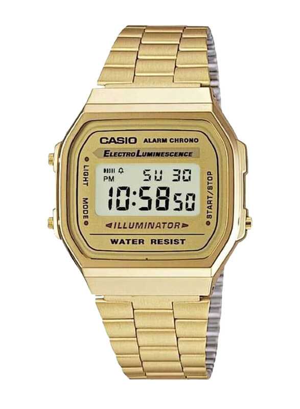 

Casio Digital Watch for Men with Stainless Steel Band, Water Resistant, A168WG-9WDF, Gold-Grey