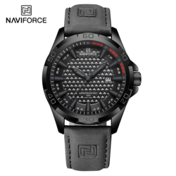 Naviforce Casual Sport Analog Watch for Men with PU Leather Band, Water Resistant, NF8023, Grey-Black