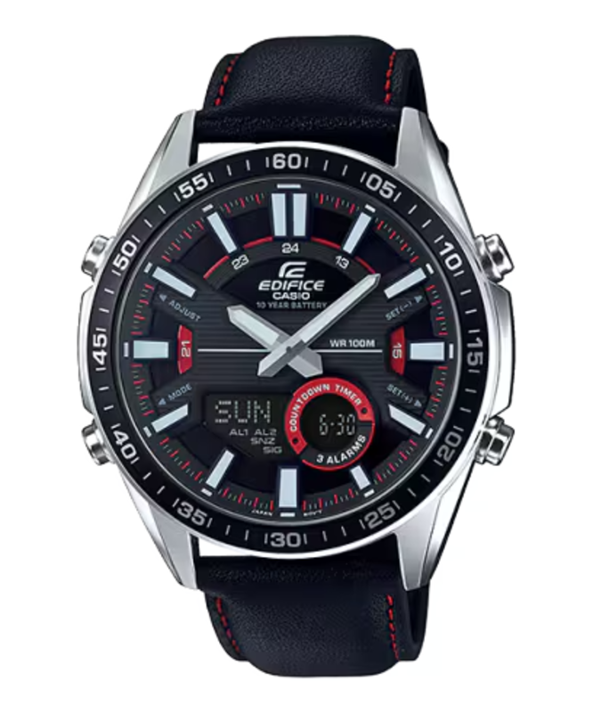 

Casio Edifice Analog/Digital Watch for Men with Leather Band, Water Resistant and Chronograph, EFV-C100L-1AV, Black-Black