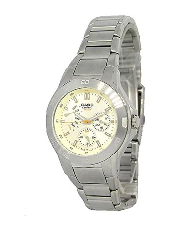 

Casio Edifice Analog Watch for Men with Stainless Steel Band, Water Resistant and Chronograph, EF318D-9A, Silver-White
