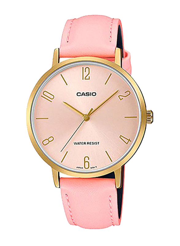 Casio Enticer Analog Watch for Women with Leather Band, Water Resistant, LTP-VT01GL-4BUDF, Pink