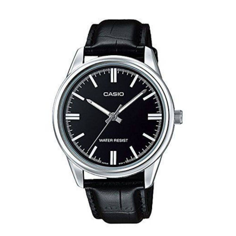 

Casio Enticer Series Analog Watch for Men with Leather Band, Water Resistant, MTP-V005L-1AUDF, Black-Black