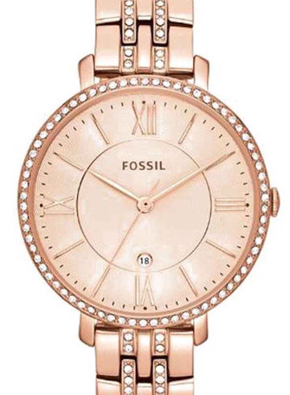 Fossil Jacqueline Analog Watch for Women with Stainless Steel Band and Water Resistant, ES3546, Rose Gold