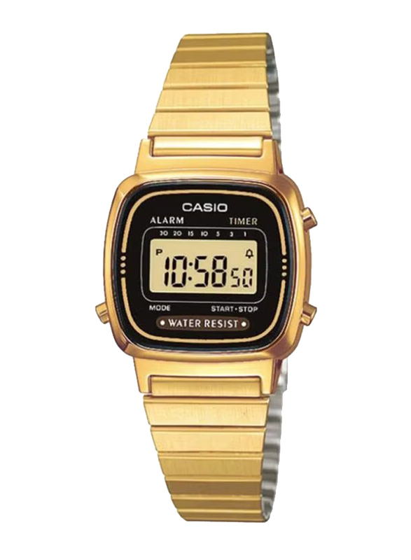 

Casio Vintage Digital Watch for Women with Stainless Steel Band, Water Resistant, LA-670WGA-1D, Gold/Gold-Black