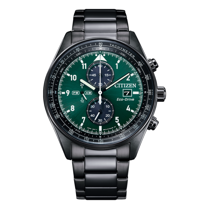 

Citizen Analog Watch for Men with Stainless Steel Band, Water Resistant and Chronograph, CA0775-87X, Black-Green