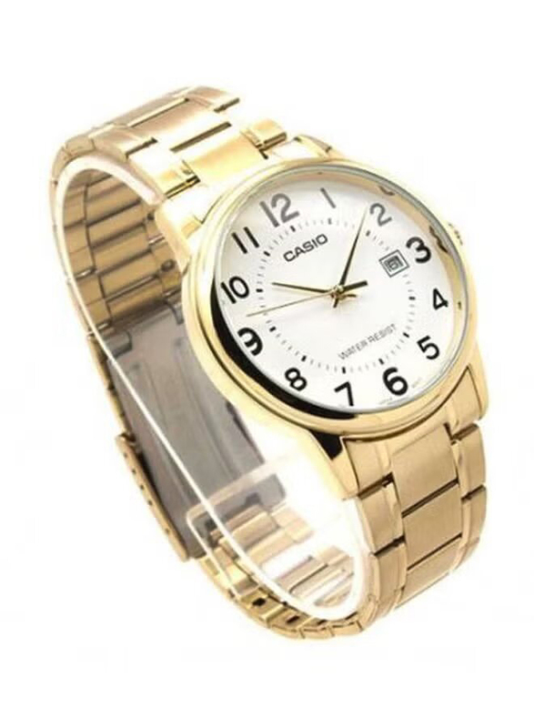 Casio Dress Analog Watch for Women with Stainless Steel Band, Water Resistant, LTP-V002G-7B, Gold-White