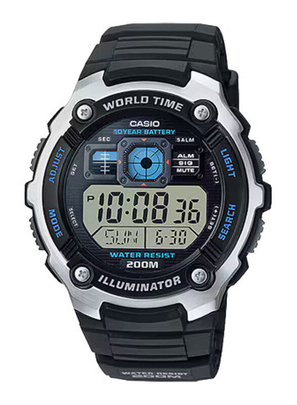 

Casio Youth Digital Watch for Men with Resin Band, Water Resistant, AE-2000W-1AVDF, Black-Black