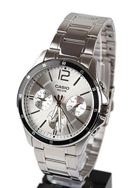 Casio Analog Watch for Men with Stainless Steel Band, Water Resistant and Chronograph, MTP-1374D-7AVDF, Silver-Silver