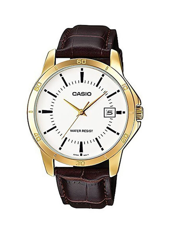 

Casio Enticer Analog Watch for Men with Leather Band, Water Resistant, MTP-V004GL-7A, Brown-White