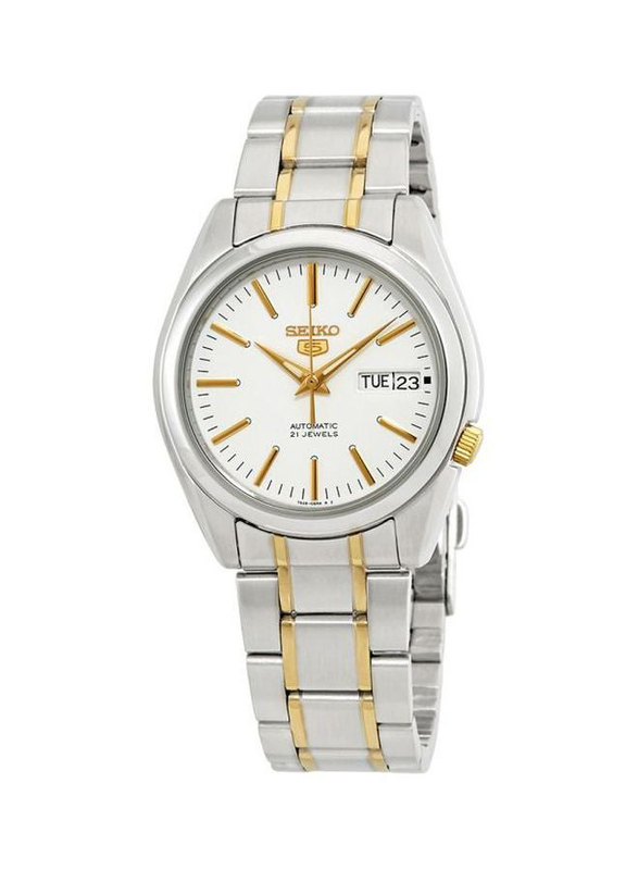 Seiko Analog Watch for Men with Stainless Steel Band, Water Resistant, SNKL47J, Silver/Gold-White