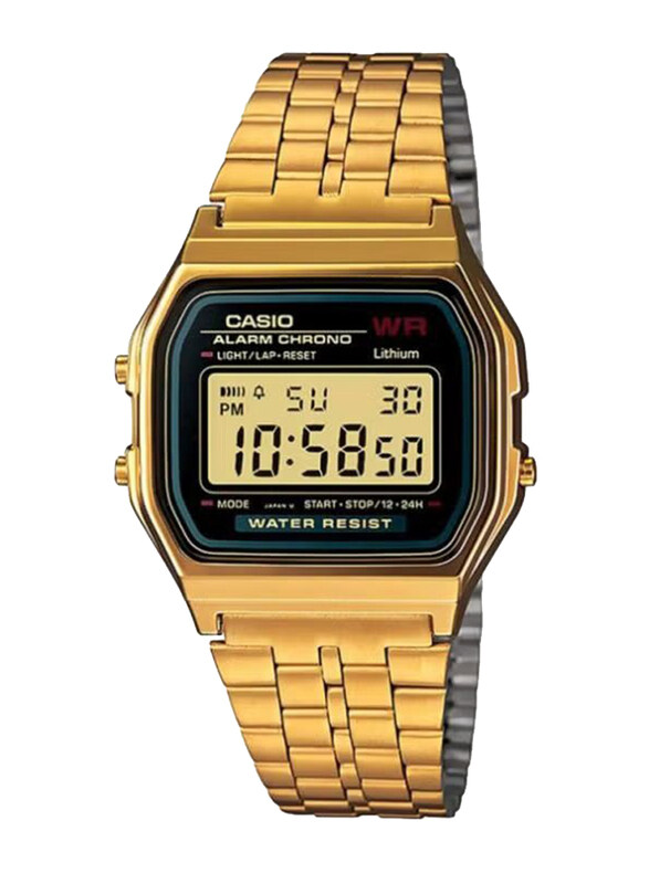 

Casio Vintage Digital Quartz Watch for Men with Stainless Steel Band, Water Resistant, A159WGEA-1D, Gold/Black-Grey