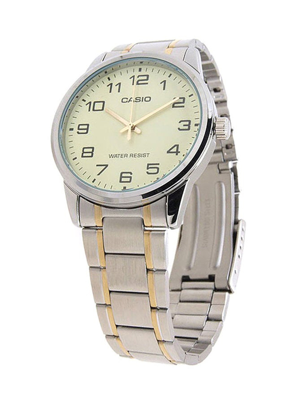 Casio Analog Watch for Men with Stainless Steel Band, Water Resistant, MTP-V001SG-9B, Silver-Beige