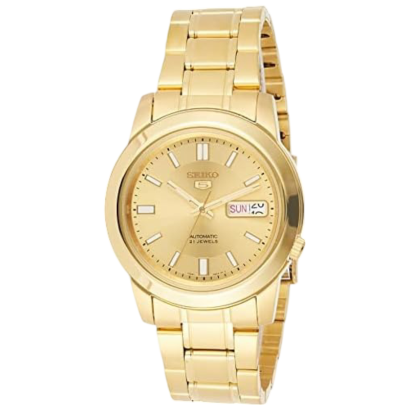 

Seiko 5 Automatic Analog Watch for Men with Stainless Steel Band, Water Resistant, SNKK20K1, Gold-Gold