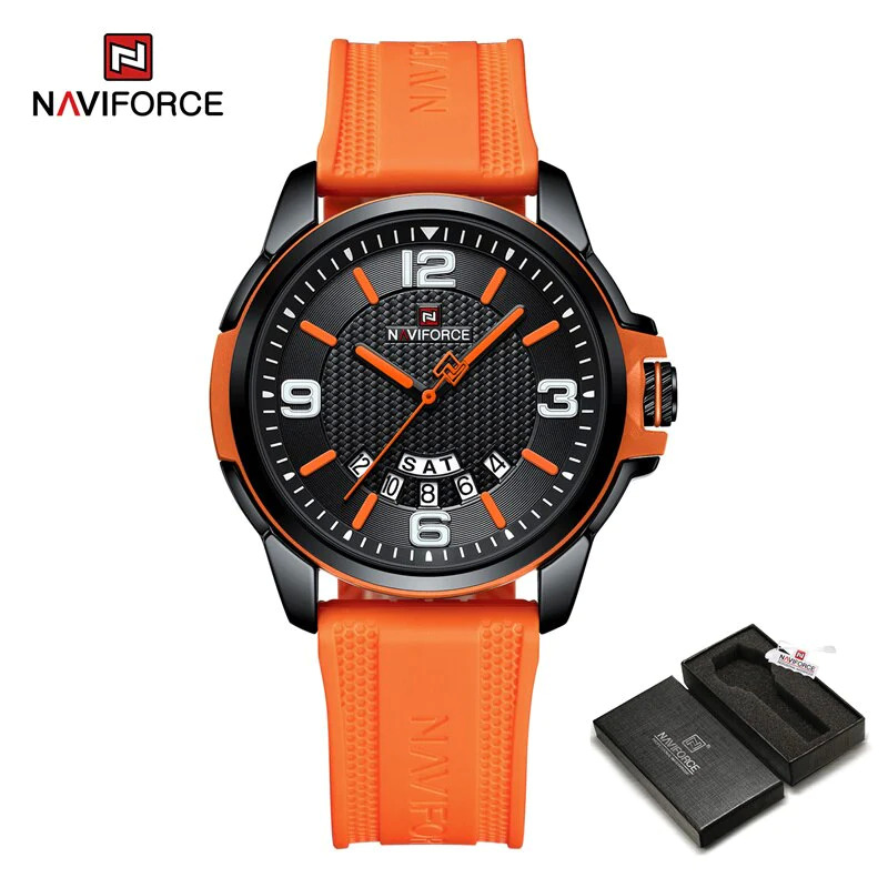 Naviforce Analog Watch for Men with Silicone Band, Water Resistant, NF9215T, Orange-Black