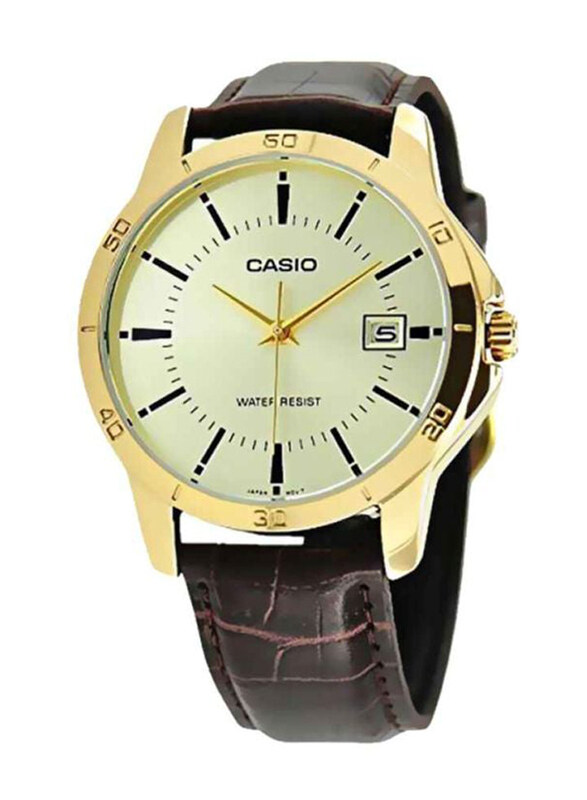 

Casio Analog Watch for Men with Leather Band, Water Resistant, MTP-V004GL-7ADF, Brown-Gold