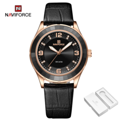 Naviforce Analog Watch for Women with PU Leather Band, Water Resistant, 5040, Black-Black