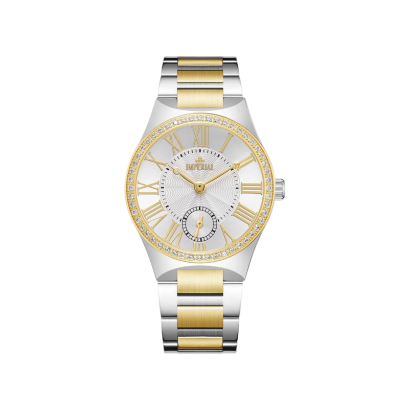 Imperial Analog Watch for Women with Stainless Steel Band, Water Resistant, GZ8667L, Silver/gold-White