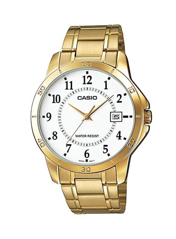 

Casio Analog Watch for Men with Stainless Steel Band, Water Resistant, MTP-V004G-7B, Gold-White
