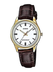 Casio Analog Quartz Watch for Men with Leather Band, Water Resistant, LTP-V005GL-7AUDF, Brown/White-Gold