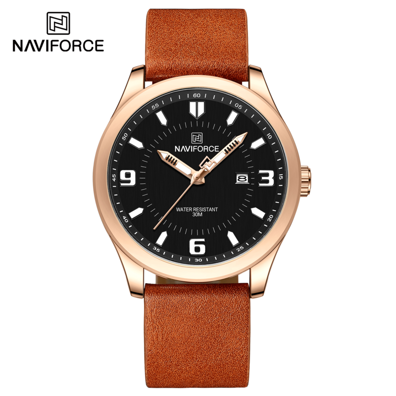 

Navi Force Analog Watch for Men with Leather Band, Water Resistant, NF8024, Brown-Black