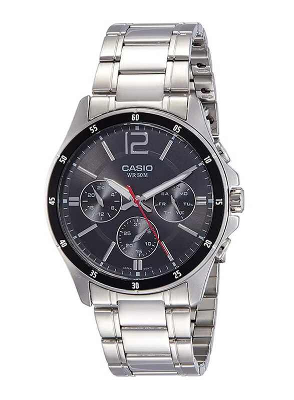 

Casio Analog Watch for Men with Stainless Steel Band, Water Resistant and Chronograph, MTP-1374D-1AVDF, Silver-Black