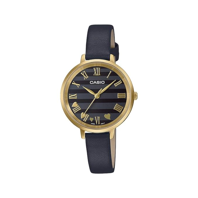 

Casio Analog Watch for Women with Leather Band, Water Resistant, LTP-E160GL-1ADF, Black-Black
