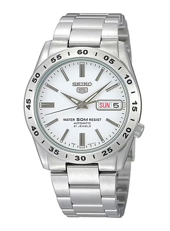 Seiko Analog Watch for Men with Stainless Steel Band, Water Resistant, SNKD97J1, Silver-White