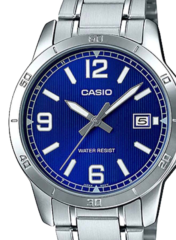 Casio Analog Watch for Men with Stainless Steel Band, Water Resistant, MTP-V004D-2BUDF, Silver-Blue