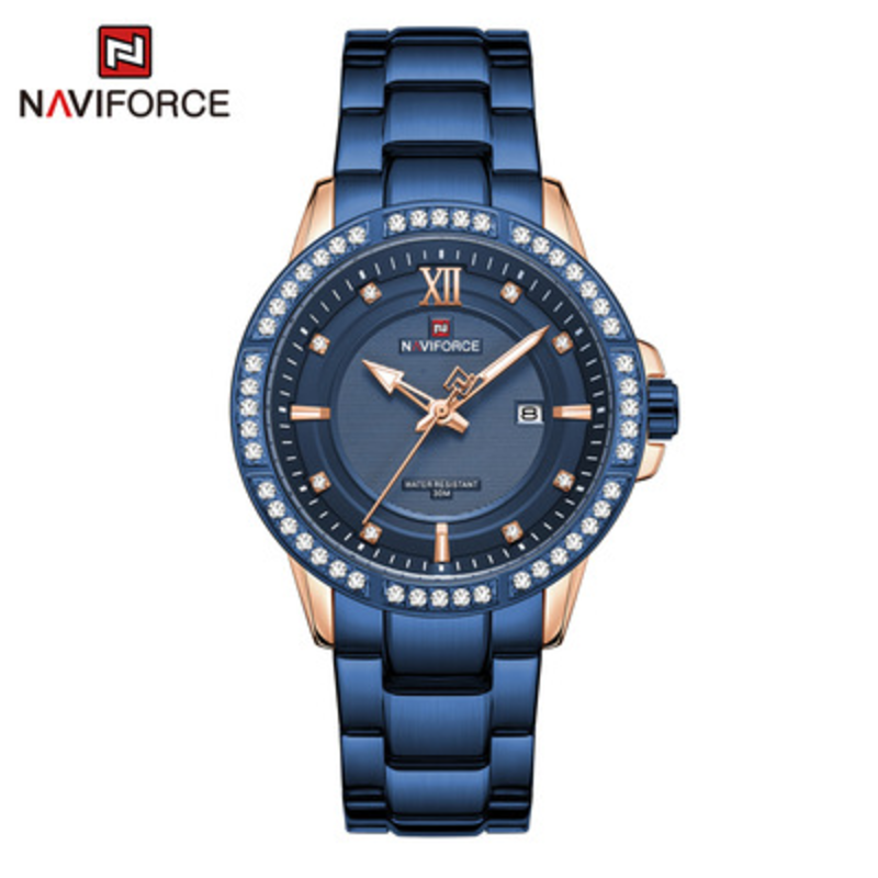 

Naviforce Analog Watch for Men with Stainless Steel Band, Water Resistant, 9187, Blue-Blue