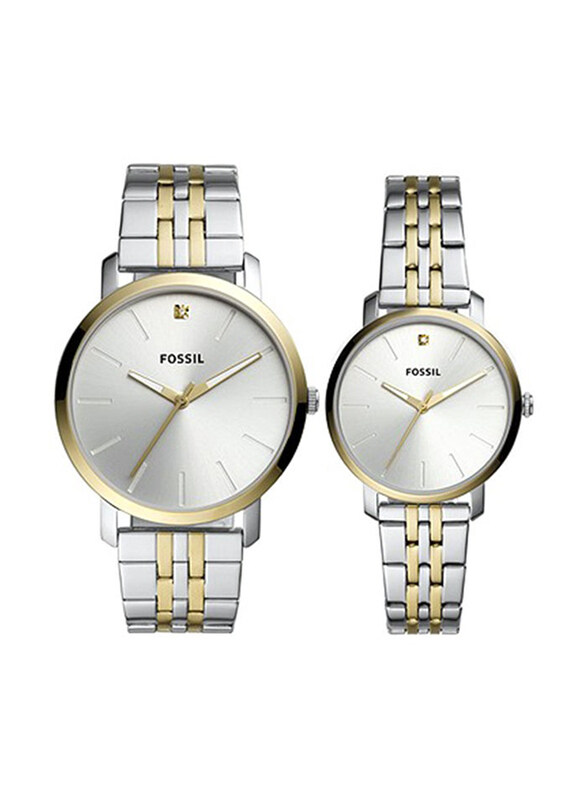 

Fossil Lux Luther Analog Watch Gift Set for Unisex with Stainless Steel Band, Water Resistant, BQ2467, 2 Pieces, White-Silver/Gold