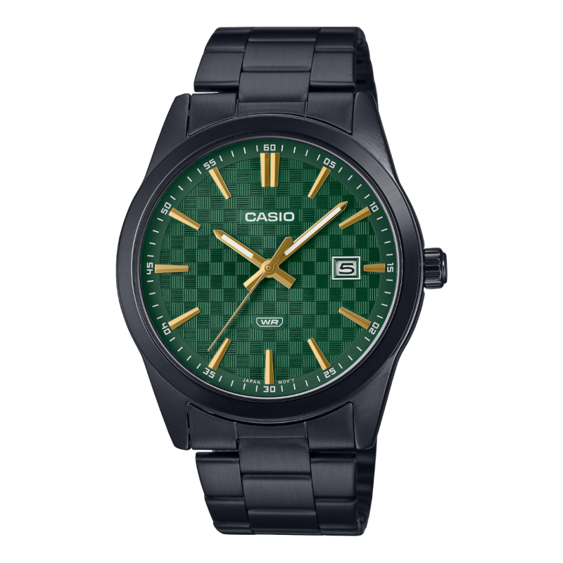 

Casio Standard Analog Watch for Men with Stainless Steel Band, Water Resistant, MTP-VD03B-3AUDF, Black-Green