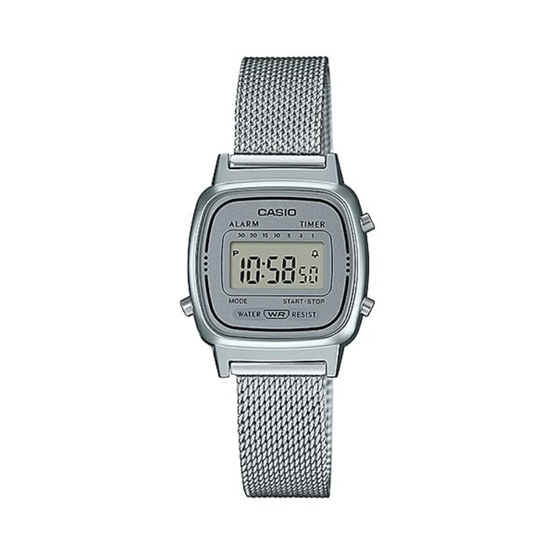 

Casio Vintage Series Digital Watch for Women with Stainless Steel Band, Water Resistant, LA670WEM-7DF, Silver-Silver