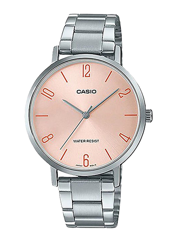 Casio Dress Analog Watch for Women with Stainless Steel Band, Water Resistant, LTP-VT01D-4B2UDF, Silver-Pink
