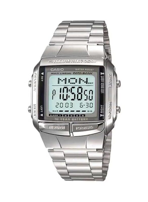 

Casio Digital Watch for Men with Stainless Steel Band, Water Resistant, DB-360-1A, Silver-Grey