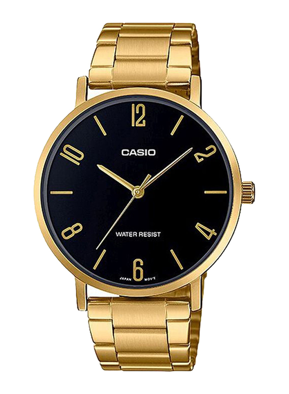 Casio Analog Watch for Men with Stainless Steel Band, Water Resistant, MTP-VT01G-1B2UDF, Gold-Black
