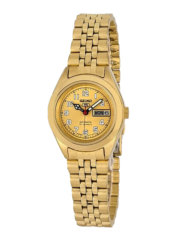 Seiko Analog Watch for Women with Stainless Steel Band, Water Resistant, SYMF94J, Gold-Gold