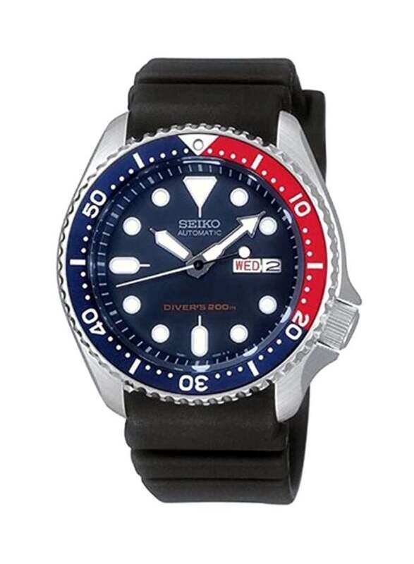 

Seiko Diver's Analog Wrist Watch for Men with Rubber Band, Water Resistant, Skx009k, Black-Blue
