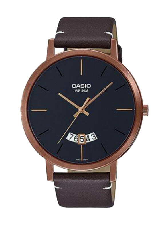 

Casio Enticer Men Analog Watch for Men with Leather Band, Water Resistant, MTP-B100RL-1EVDF, Black-Black