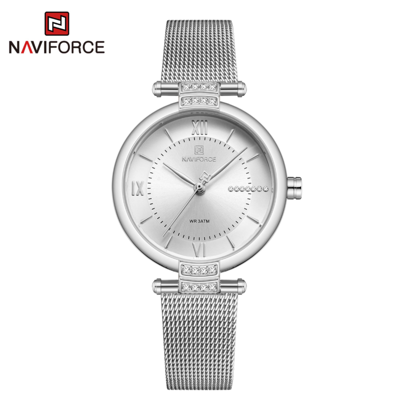 

Naviforce Analog Watch for Women with Stainless Steel Band, Water Resistant, NF5019, Silver-Silver