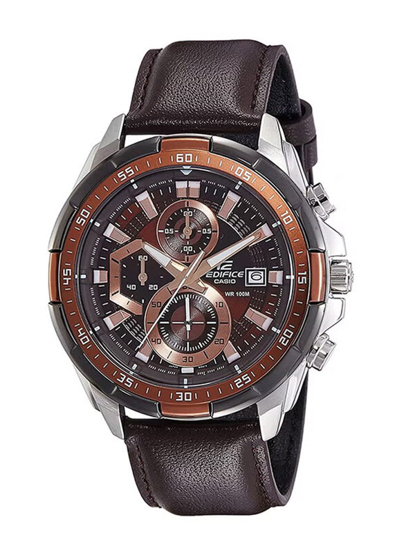 

Casio Edifice Analog Watch for Men with Leather Band, Water Resistant and Chronograph, EFR-539L-5AVUDF, Brown