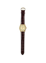 Casio Analog Watch for Men with Leather Band, Water Resistant, MTP-V001GL-9BUDF, Brown-Gold