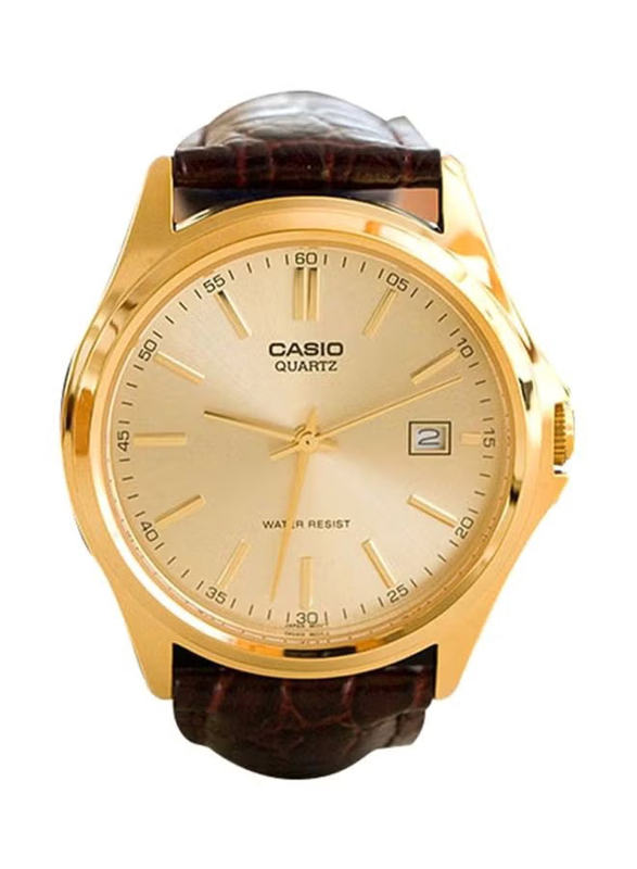 

Casio Enticer Analog Watch for Men with Leather Band, Water Resistant, MTP-1183Q-9ADF, Brown-Gold