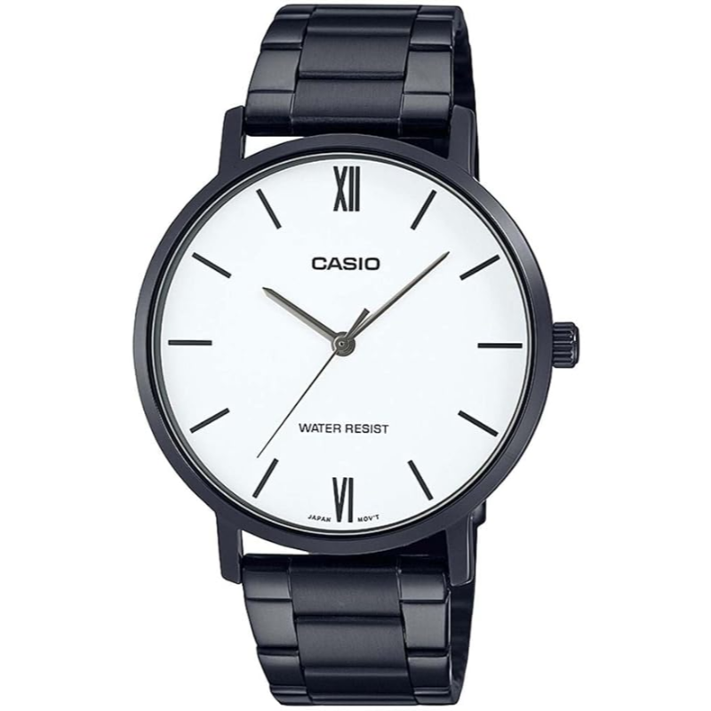 

Casio Enticer Analog Watch for Men with Stainless Steel Band, Water Resistant, MTP-VT01B-7BUDF, Black-White