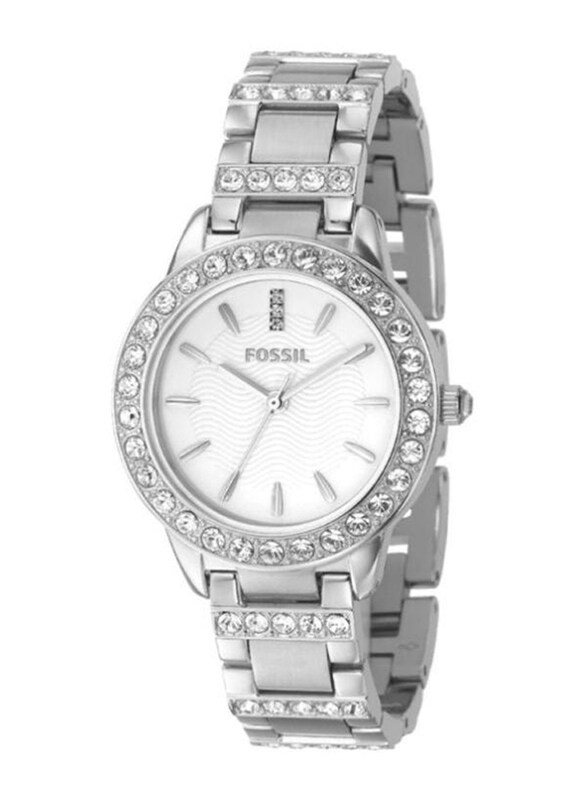 Fossil Jesse Analog Wrist Watch for Women with Stainless Steel Band, Water Resistant, ES2362, Silver-White