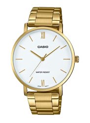 Casio Analog Watch for Men with Stainless Steel Band, Water Resistant, Mtp-VT01G-7BUDF, Gold-White