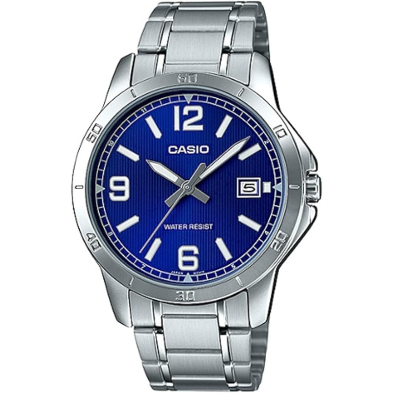 

Casio Enticer Series Analog Watch for Men with Stainless Steel Band, Water Resistant, MTP-V004D-2BUDF, Silver-Blue