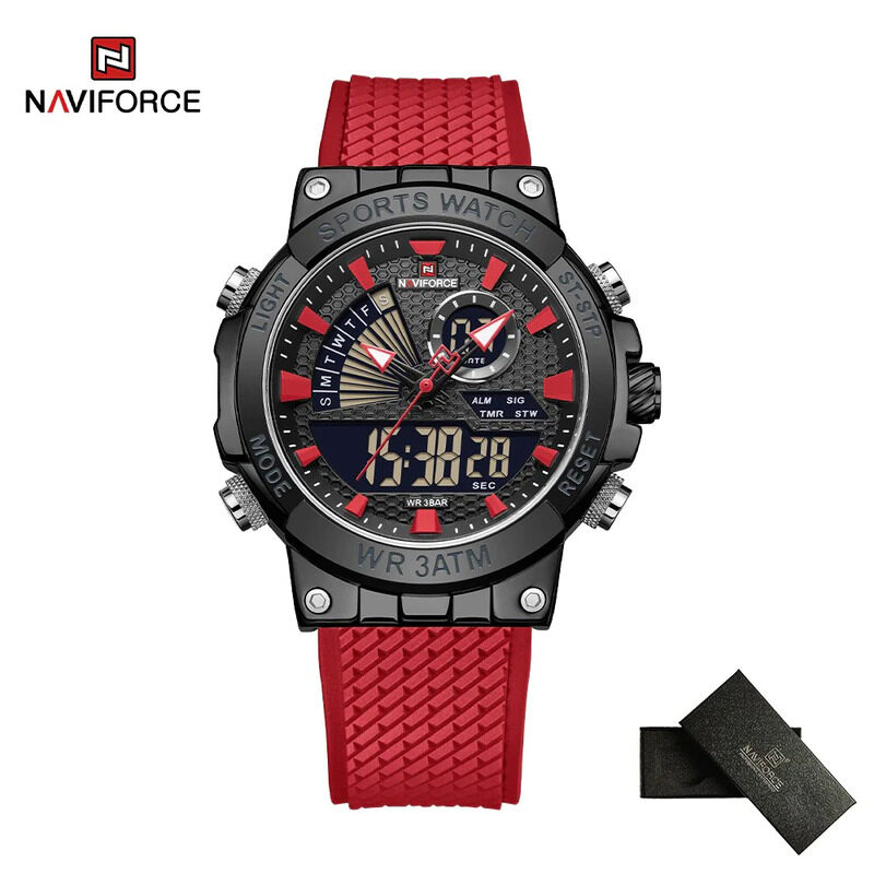 

Naviforce Analog/Digital Watch for Men with Silicone Band, Water Resistant and Chronograph, NF9219, Red-Black