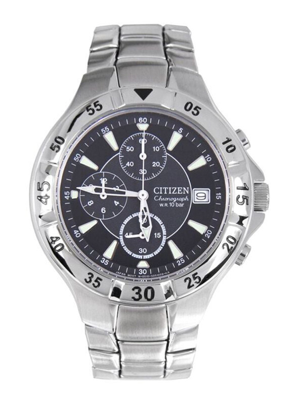 

Citizen Analog Watch for Men with Stainless Steel Band, Water Resistant & Chronograph, AN3330-51E, Silver-Black